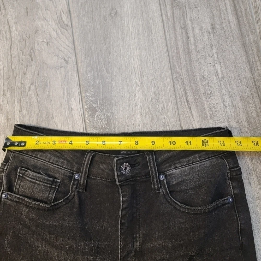 Risen High Rise Distressed Vintage Washed Black Skinny Jeans 27/5